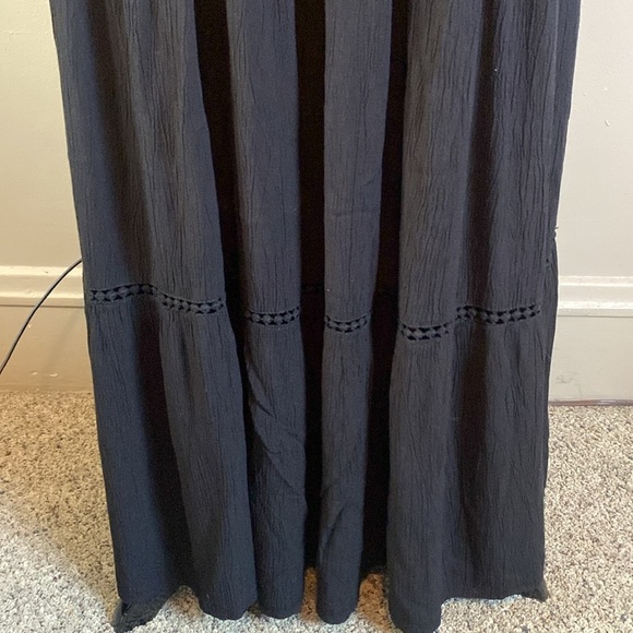 VENUS Black Gauze Maxi Dress Tiered w Open Lace Between Adjustable Straps L NWOT - Picture 4 of 11